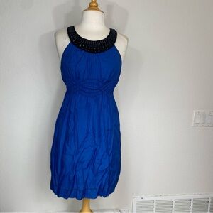 Studio M Women's Blue Black Beaded Fit & Flare Mini Dress Size Small Classic